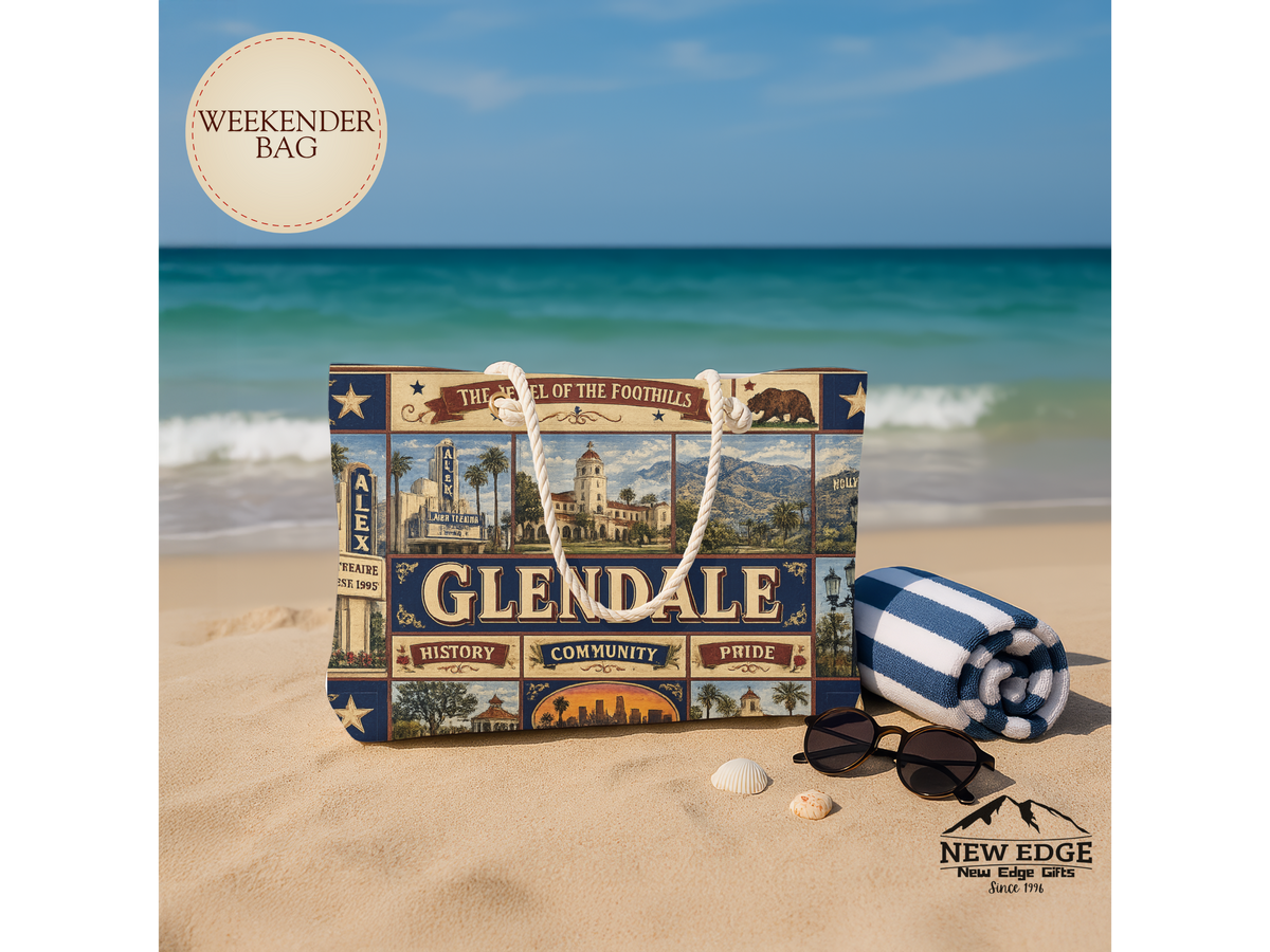Glendale California Weekender Bag Jewel of the Foothills Faux Patchwork Travel Tote Alex Theatre Heritage Gift