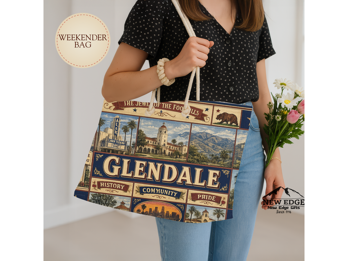 Glendale California Weekender Bag Jewel of the Foothills Faux Patchwork Travel Tote Alex Theatre Heritage Gift