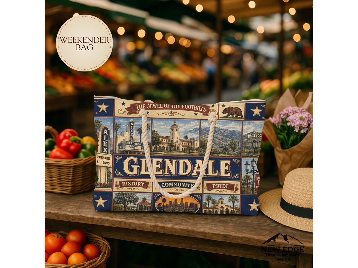 Glendale California Weekender Bag Jewel of the Foothills Faux Patchwork Travel Tote Alex Theatre Heritage Gift