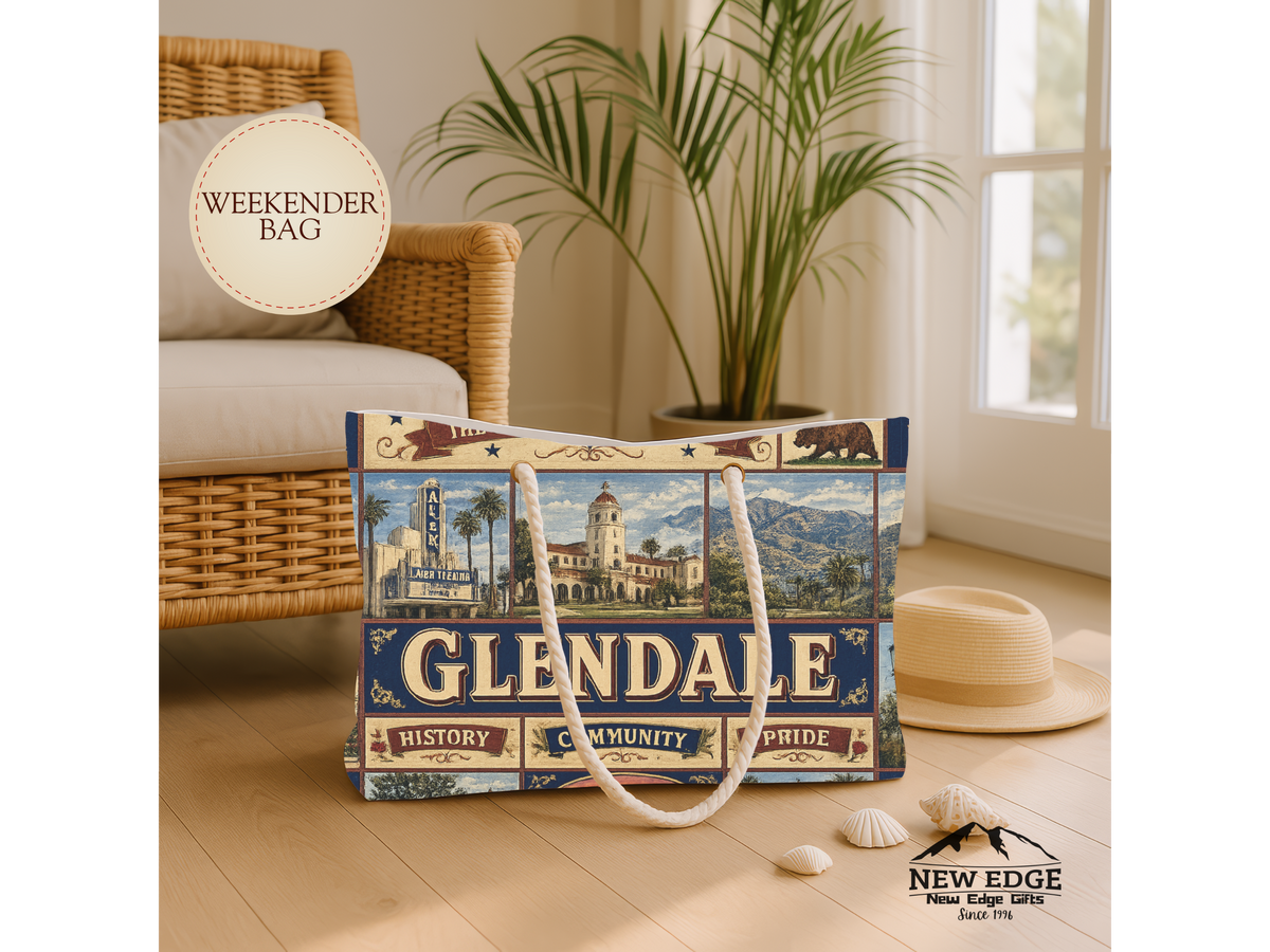 Glendale California Weekender Bag Jewel of the Foothills Faux Patchwork Travel Tote Alex Theatre Heritage Gift
