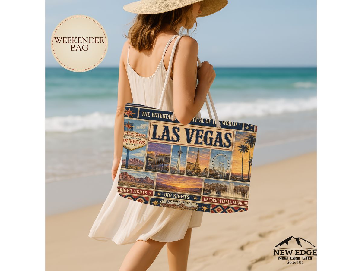 Las Vegas Nevada Weekender Bag Entertainment Capital of the World Faux Patchwork Travel Tote Vintage Strip Getaway Gift