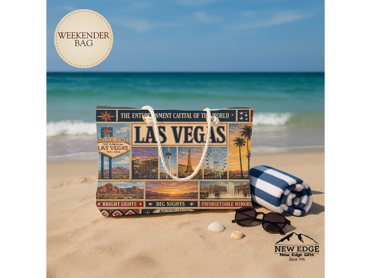Las Vegas Nevada Weekender Bag Entertainment Capital of the World Faux Patchwork Travel Tote Vintage Strip Getaway Gift
