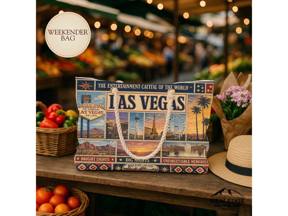 Las Vegas Nevada Weekender Bag Entertainment Capital of the World Faux Patchwork Travel Tote Vintage Strip Getaway Gift