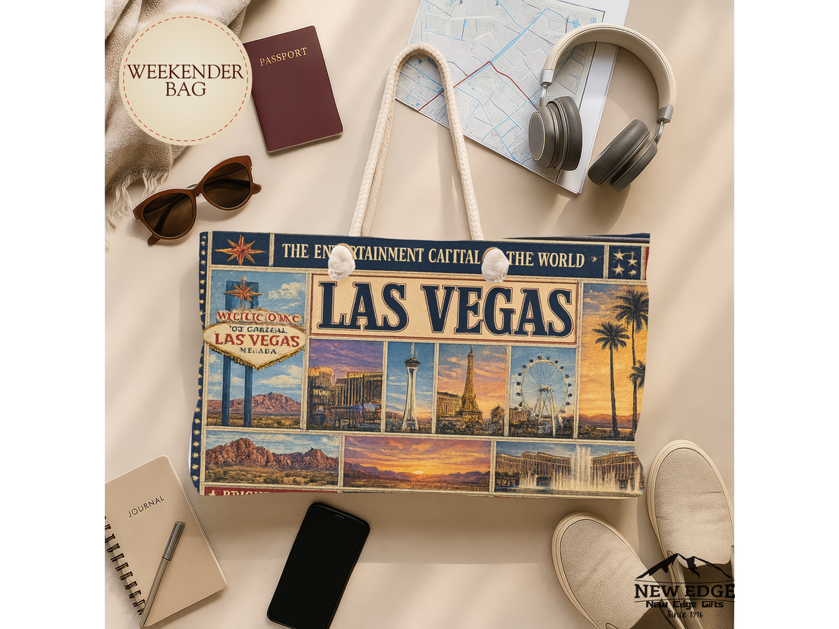 Las Vegas Nevada Weekender Bag Entertainment Capital of the World Faux Patchwork Travel Tote Vintage Strip Getaway Gift
