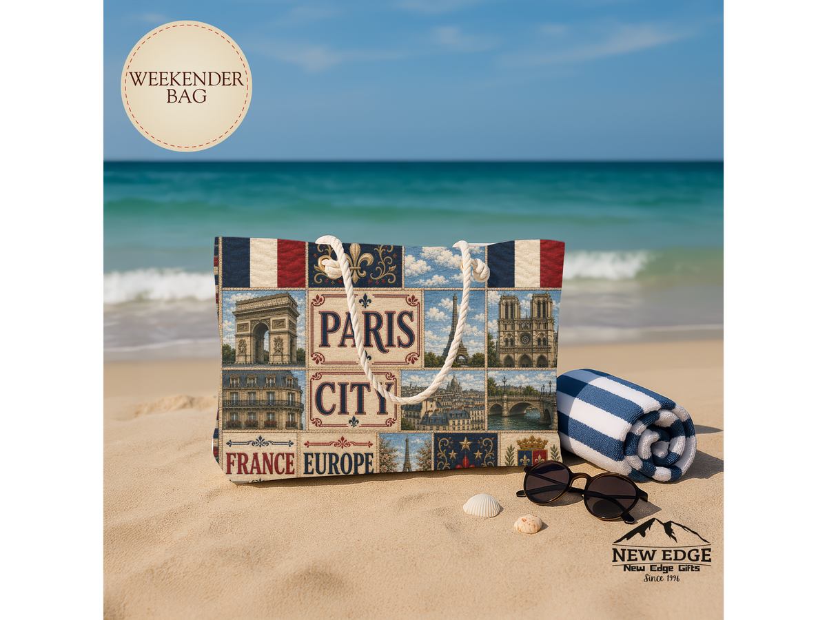 Paris France Weekender Bag City of Love Faux Patchwork Travel Tote Eiffel Tower European Vacation Gift