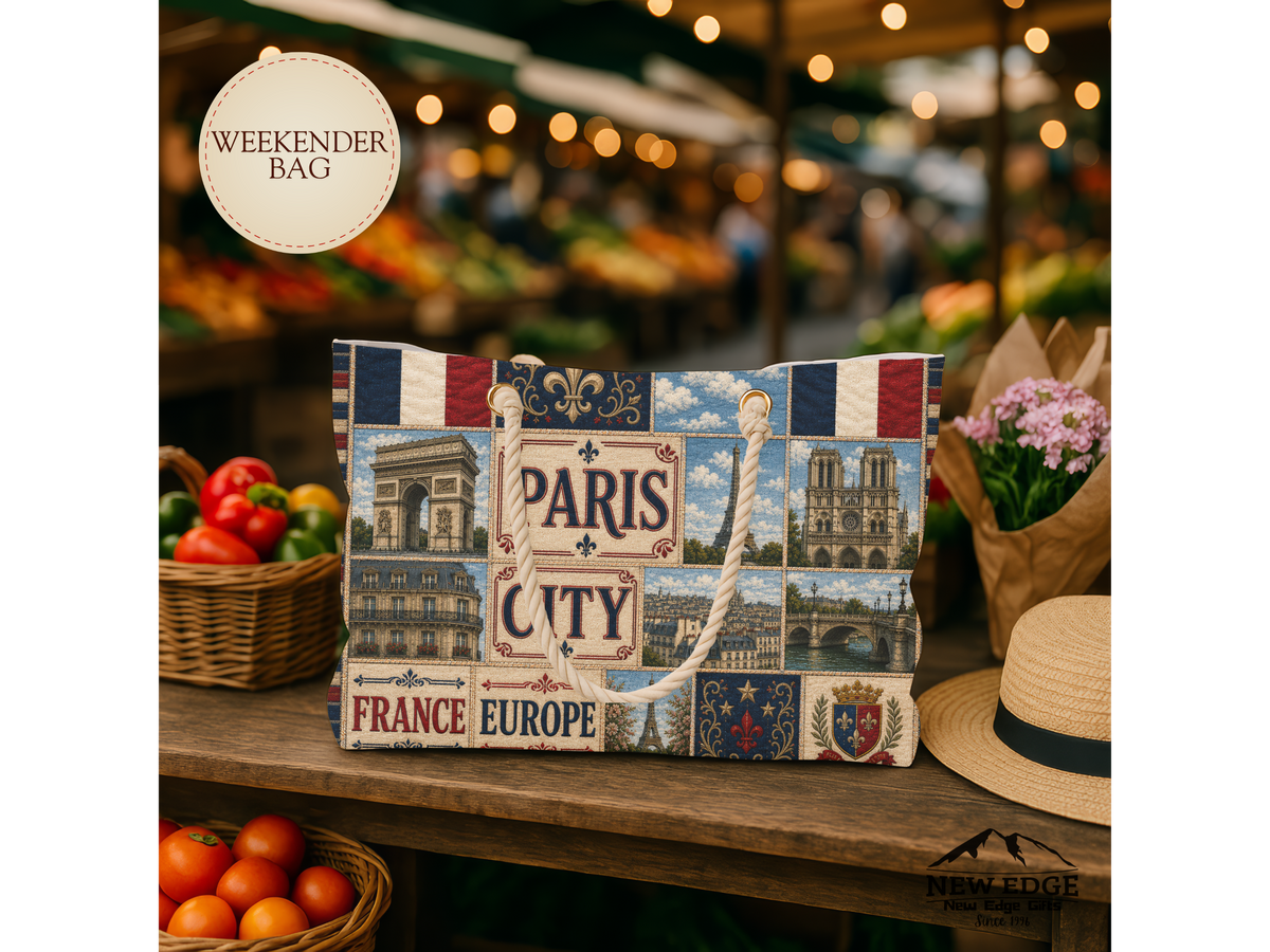 Paris France Weekender Bag City of Love Faux Patchwork Travel Tote Eiffel Tower European Vacation Gift