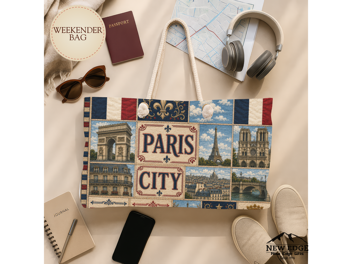 Paris France Weekender Bag City of Love Faux Patchwork Travel Tote Eiffel Tower European Vacation Gift
