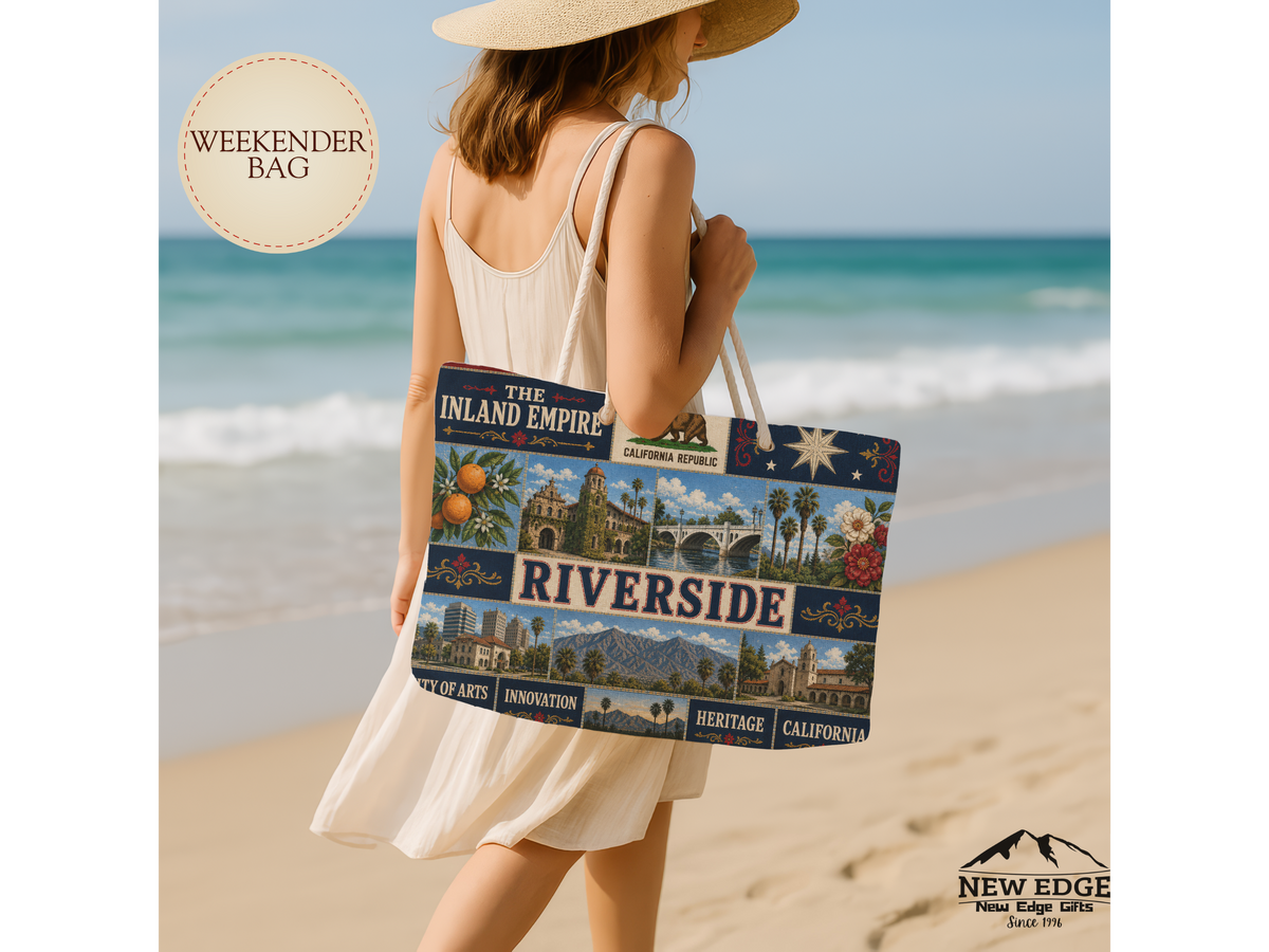 Riverside California Weekender Bag Inland Empire Faux Patchwork Travel Tote Vintage City Heritage Weekend Gift