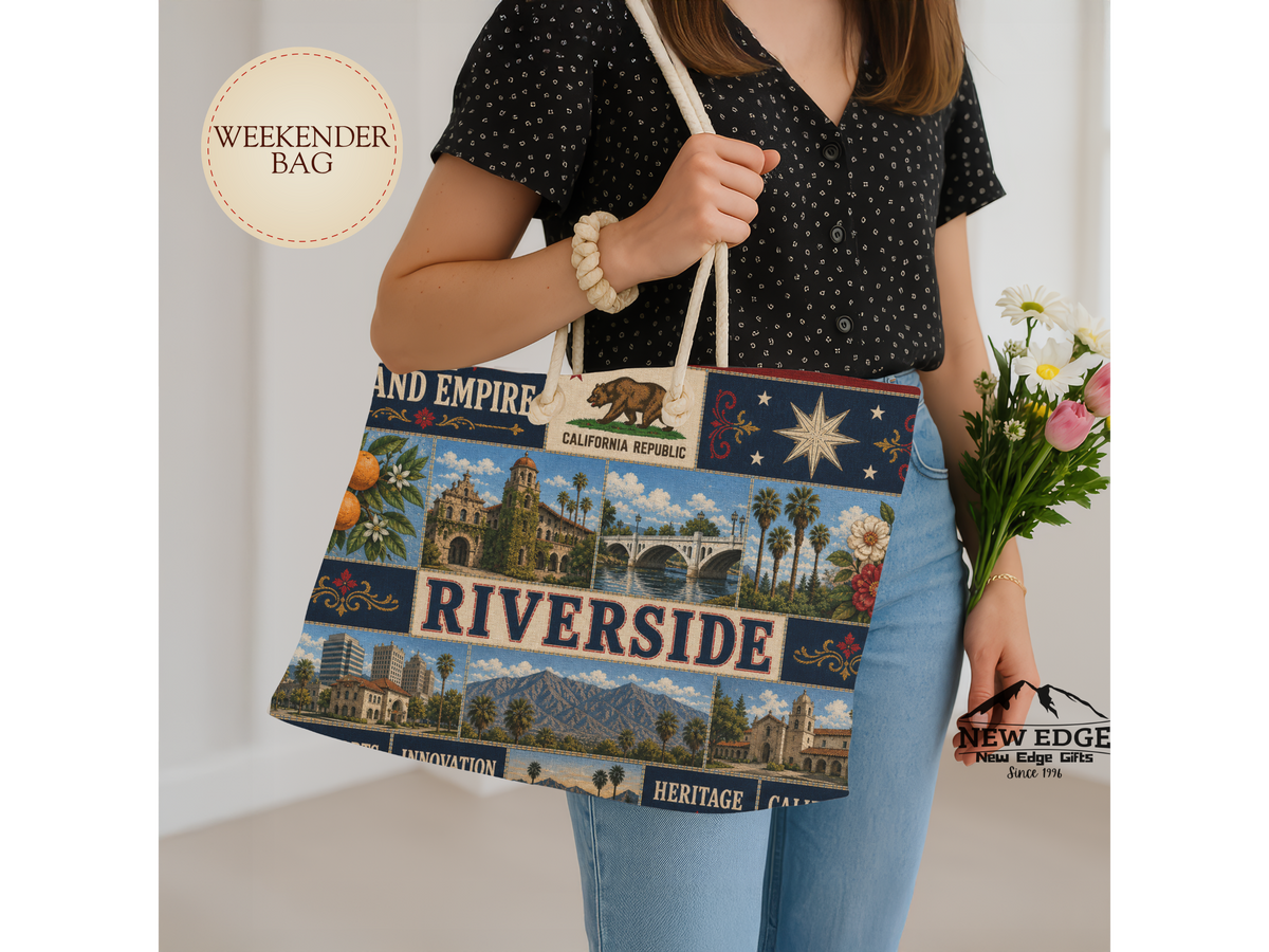 Riverside California Weekender Bag Inland Empire Faux Patchwork Travel Tote Vintage City Heritage Weekend Gift