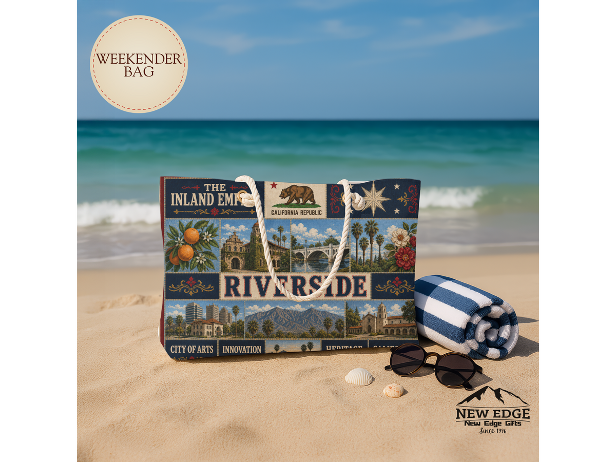 Riverside California Weekender Bag Inland Empire Faux Patchwork Travel Tote Vintage City Heritage Weekend Gift