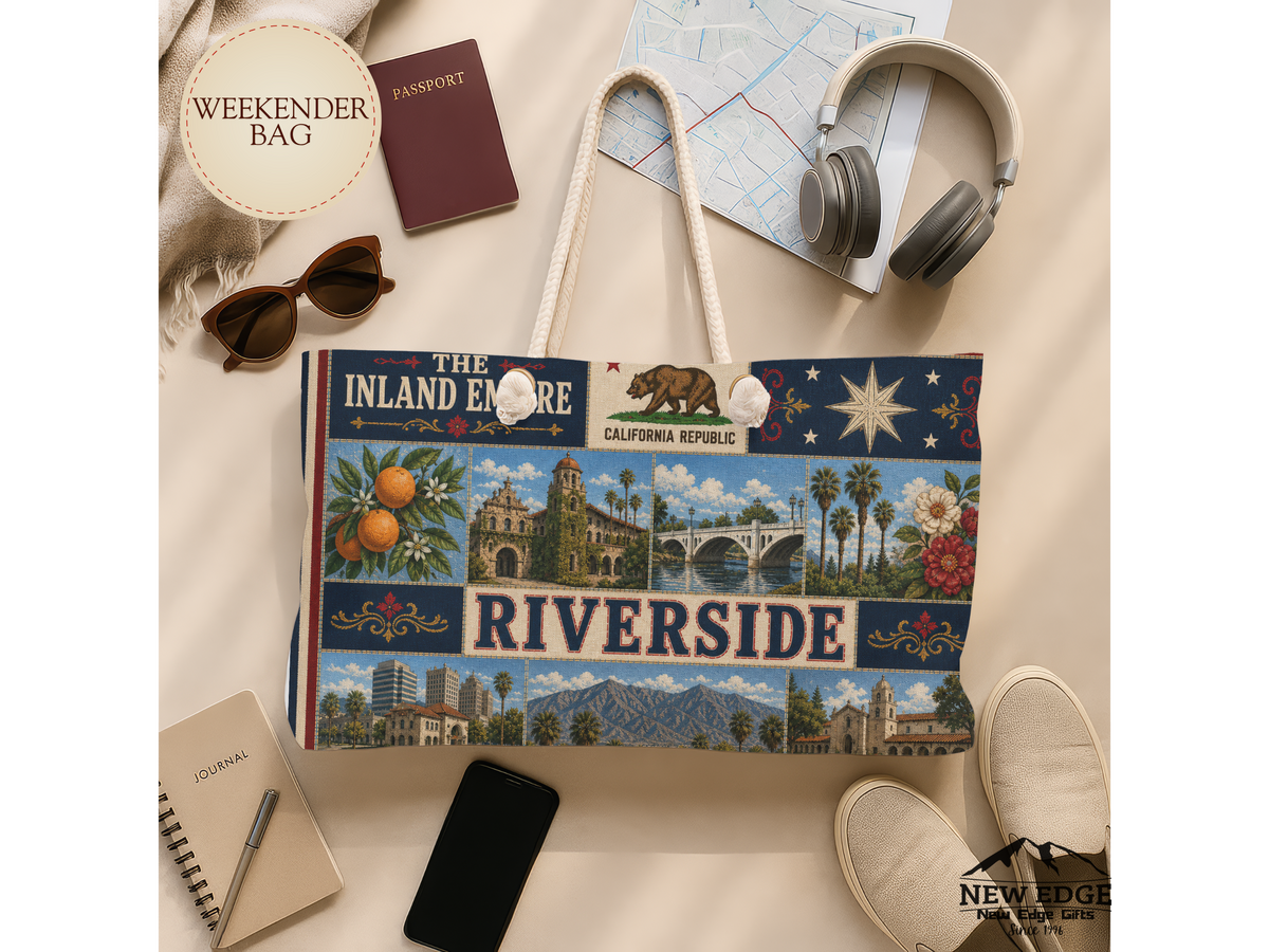 Riverside California Weekender Bag Inland Empire Faux Patchwork Travel Tote Vintage City Heritage Weekend Gift