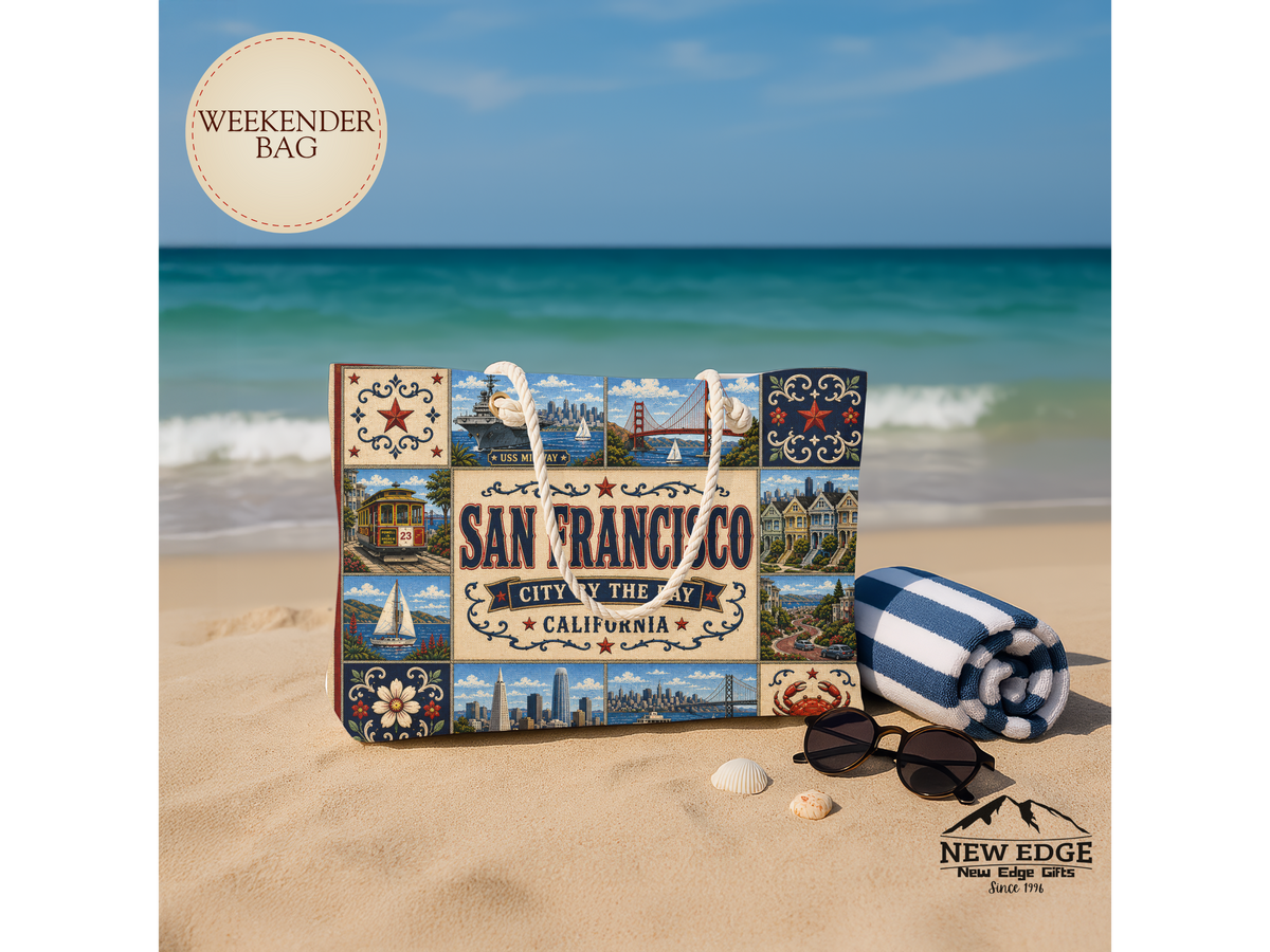 San Francisco California Weekender Bag City by the Bay Faux Patchwork Travel Tote Golden Gate Weekend Getaway Gift