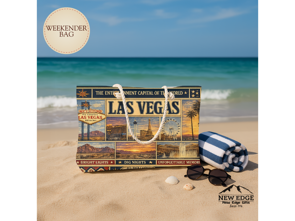 Las Vegas Nevada Weekender Bag Entertainment Capital of the World Faux Patchwork Travel Tote Vintage Strip Getaway Gift