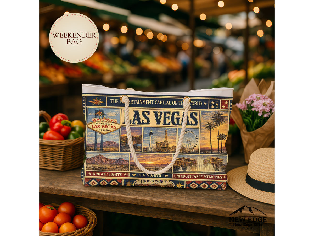 Las Vegas Nevada Weekender Bag Entertainment Capital of the World Faux Patchwork Travel Tote Vintage Strip Getaway Gift