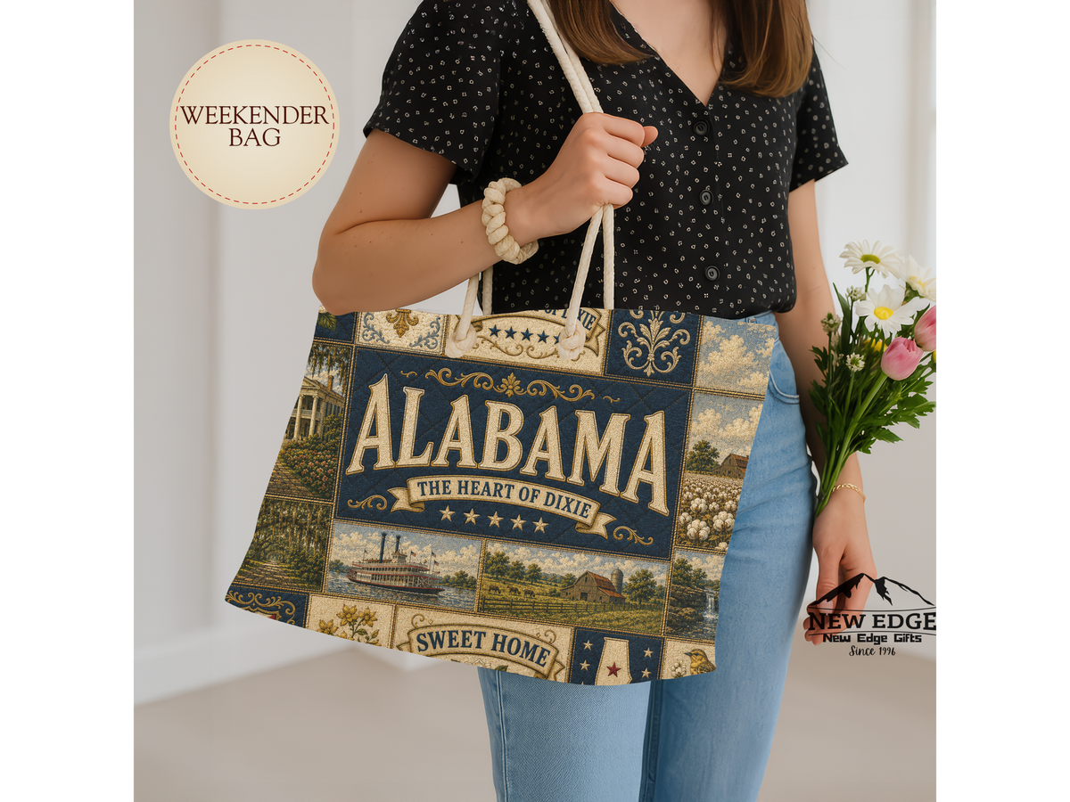 Alabama Weekender Bag Heart of Dixie Faux Patchwork Travel Tote Sweet Home Vintage Southern State Souvenir Gift