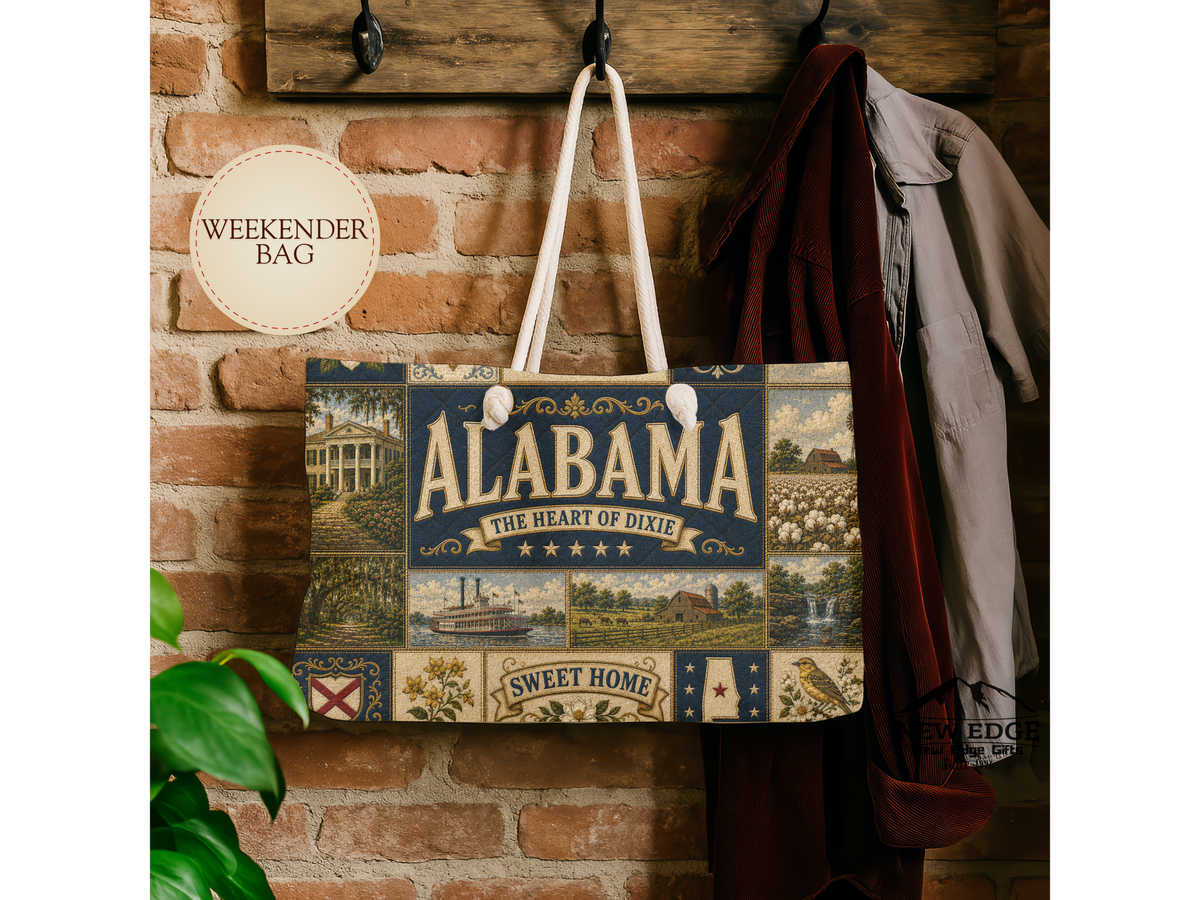Alabama Weekender Bag Heart of Dixie Faux Patchwork Travel Tote Sweet Home Vintage Southern State Souvenir Gift