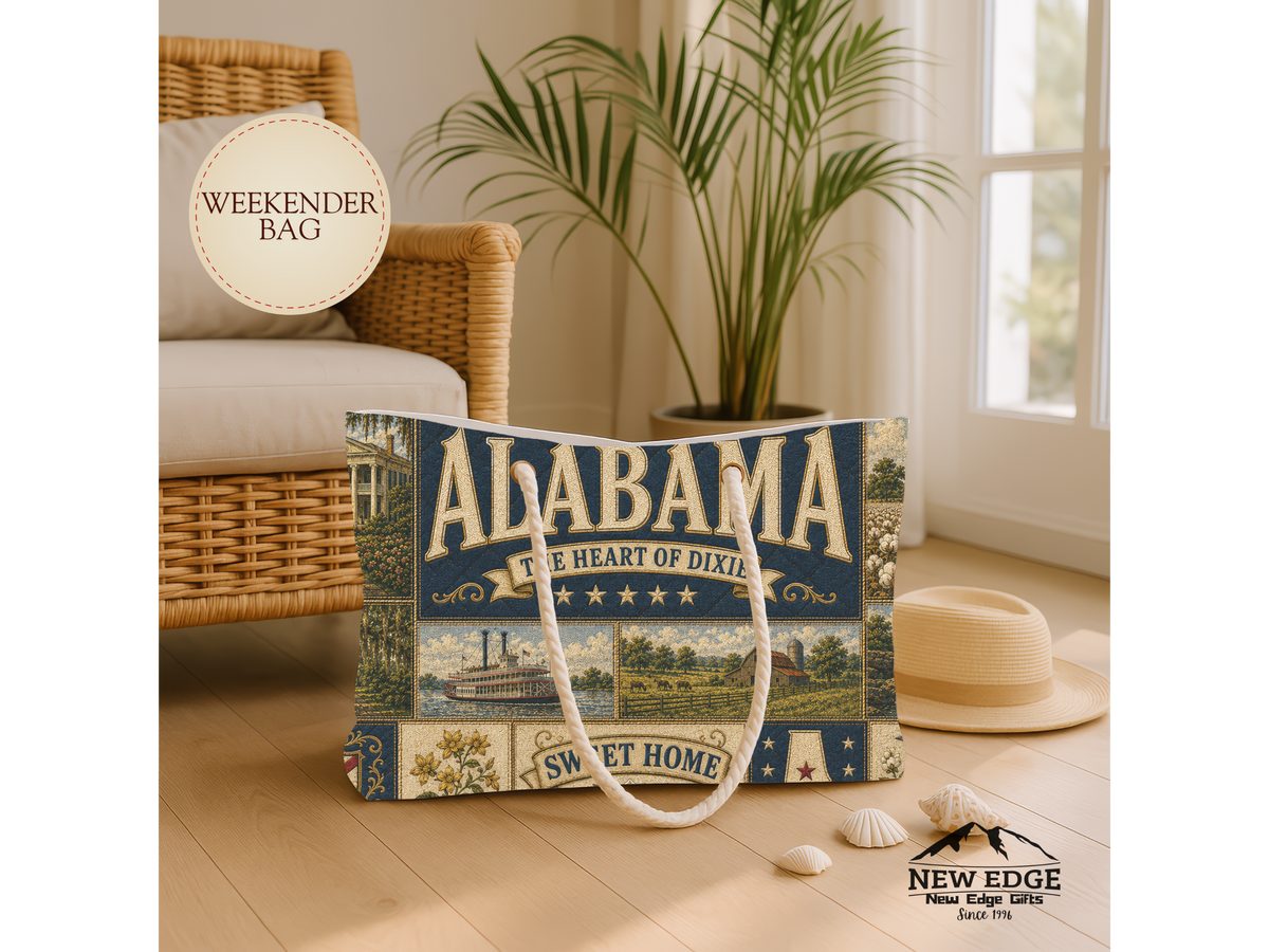 Alabama Weekender Bag Heart of Dixie Faux Patchwork Travel Tote Sweet Home Vintage Southern State Souvenir Gift