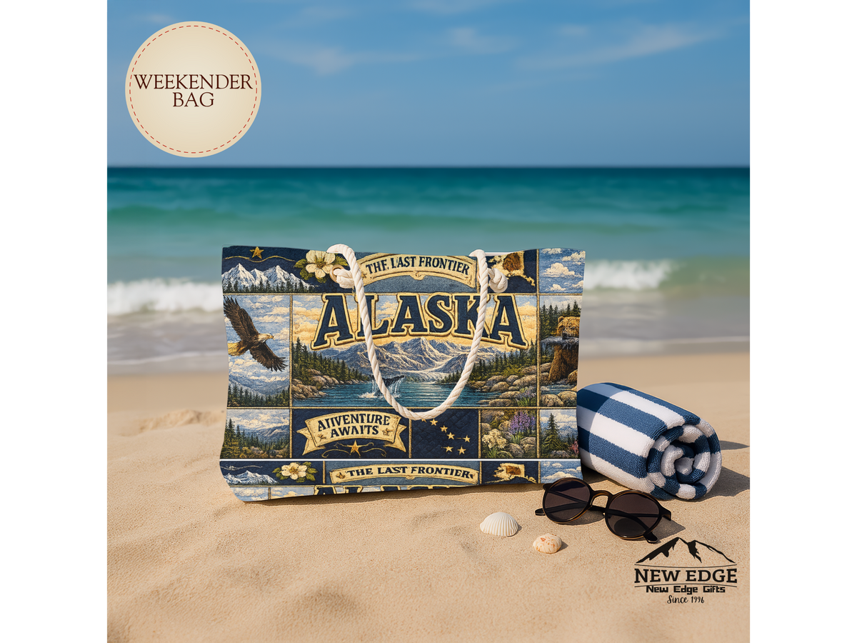 Alaska Weekender Bag The Last Frontier Faux Patchwork Travel Tote Adventure Awaits Vintage State Souvenir Gift