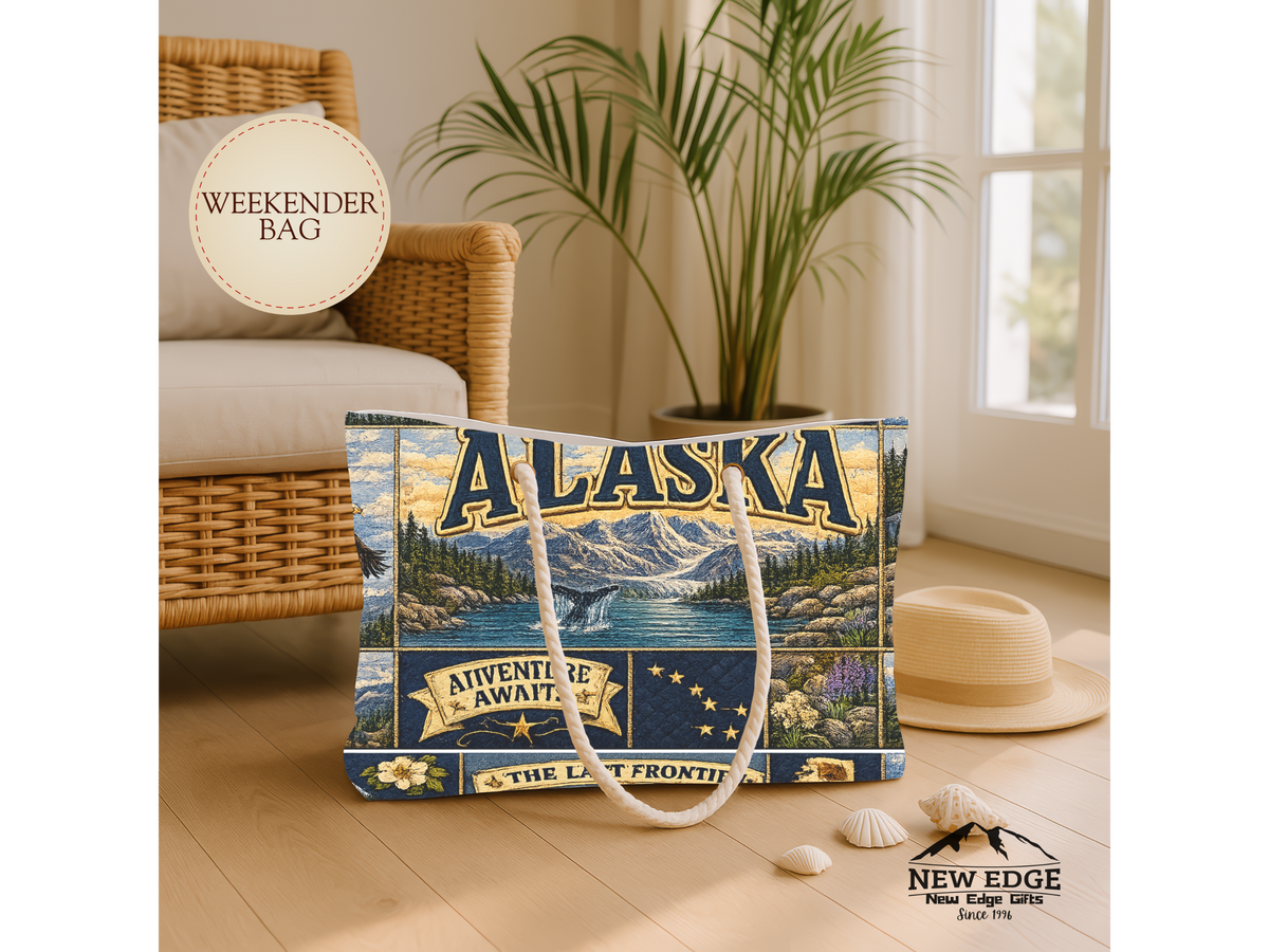 Alaska Weekender Bag The Last Frontier Faux Patchwork Travel Tote Adventure Awaits Vintage State Souvenir Gift