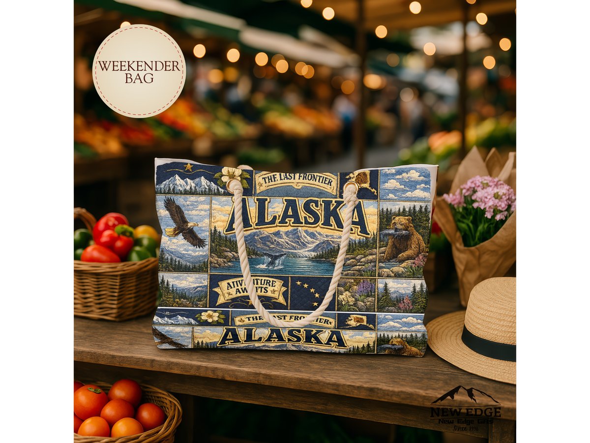 Alaska Weekender Bag The Last Frontier Faux Patchwork Travel Tote Adventure Awaits Vintage State Souvenir Gift