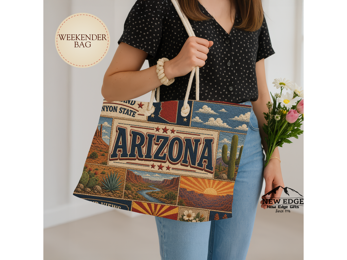 Arizona Weekender Bag Grand Canyon State Faux Patchwork Travel Tote Grand Views Wide Open Spaces Souvenir Gift