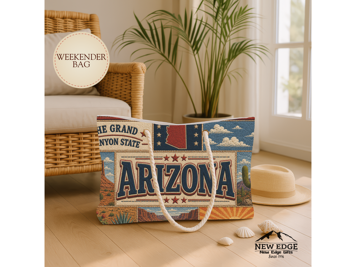 Arizona Weekender Bag Grand Canyon State Faux Patchwork Travel Tote Grand Views Wide Open Spaces Souvenir Gift