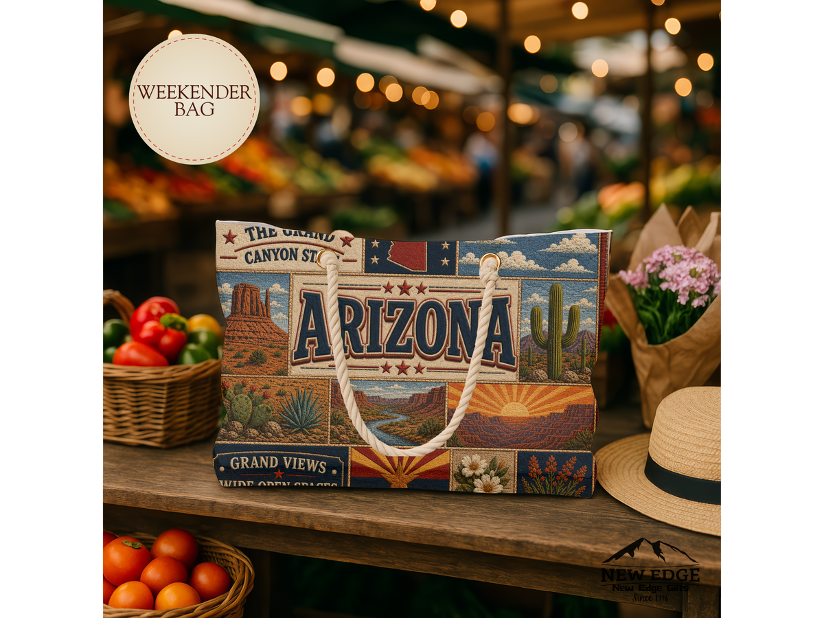 Arizona Weekender Bag Grand Canyon State Faux Patchwork Travel Tote Grand Views Wide Open Spaces Souvenir Gift