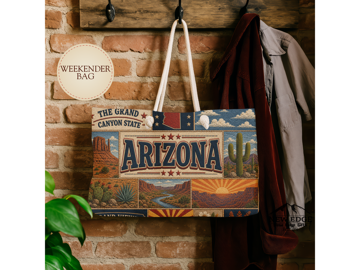 Arizona Weekender Bag Grand Canyon State Faux Patchwork Travel Tote Grand Views Wide Open Spaces Souvenir Gift