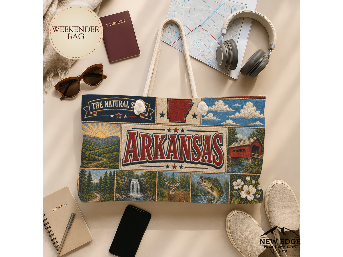 Arkansas Weekender Bag The Natural State Faux Patchwork Travel Tote Scenic Mountain Adventure State Souvenir Gift