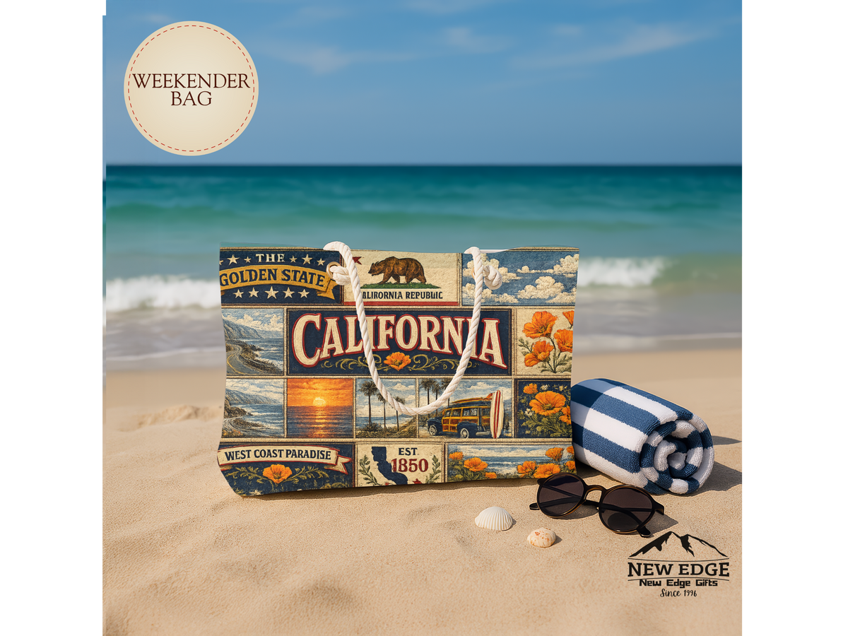 California Weekender Bag The Golden State Faux Patchwork Travel Tote West Coast Paradise Vintage State Souvenir Gift
