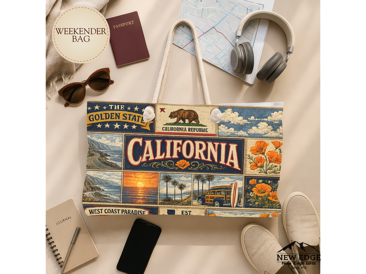 California Weekender Bag The Golden State Faux Patchwork Travel Tote West Coast Paradise Vintage State Souvenir Gift