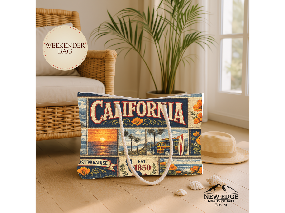 California Weekender Bag The Golden State Faux Patchwork Travel Tote West Coast Paradise Vintage State Souvenir Gift