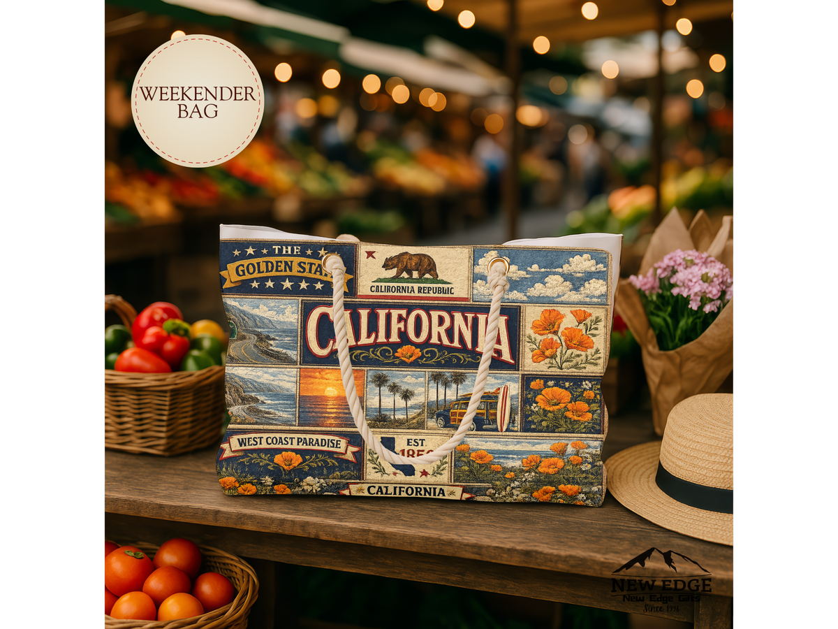 California Weekender Bag The Golden State Faux Patchwork Travel Tote West Coast Paradise Vintage State Souvenir Gift