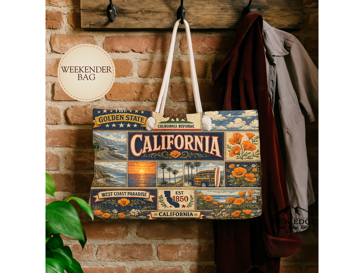 California Weekender Bag The Golden State Faux Patchwork Travel Tote West Coast Paradise Vintage State Souvenir Gift