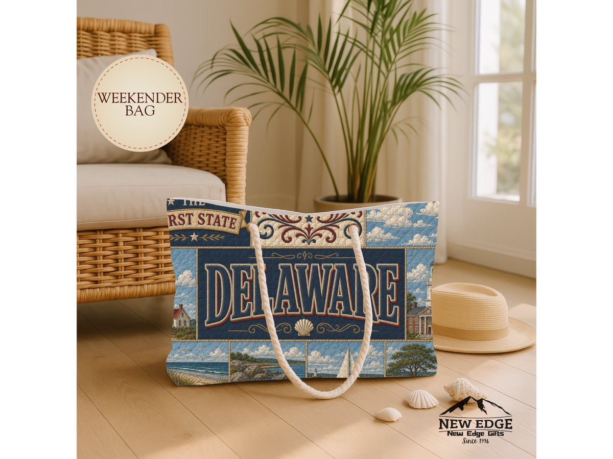 Delaware Weekender Bag The First State Faux Patchwork Travel Tote Historic Coastal Charm Vintage State Souvenir Gift