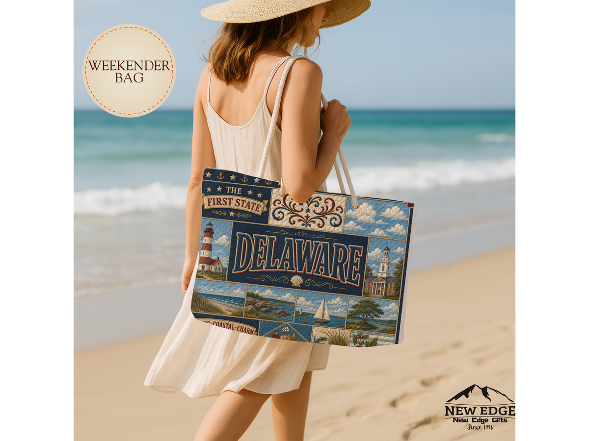 Delaware Weekender Bag The First State Faux Patchwork Travel Tote Historic Coastal Charm Vintage State Souvenir Gift