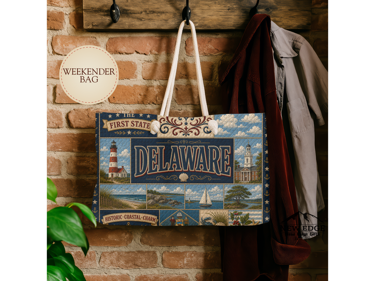 Delaware Weekender Bag The First State Faux Patchwork Travel Tote Historic Coastal Charm Vintage State Souvenir Gift