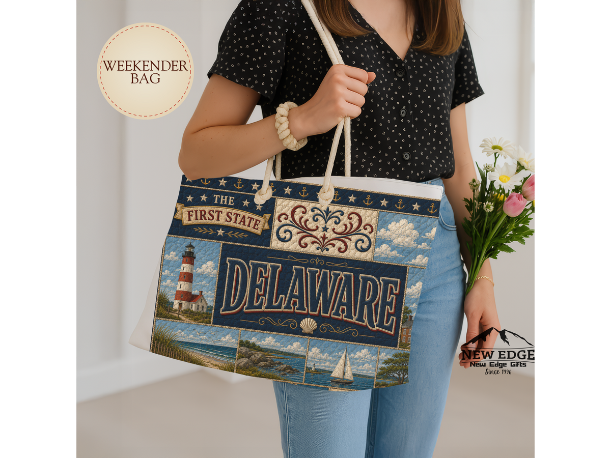 Delaware Weekender Bag The First State Faux Patchwork Travel Tote Historic Coastal Charm Vintage State Souvenir Gift