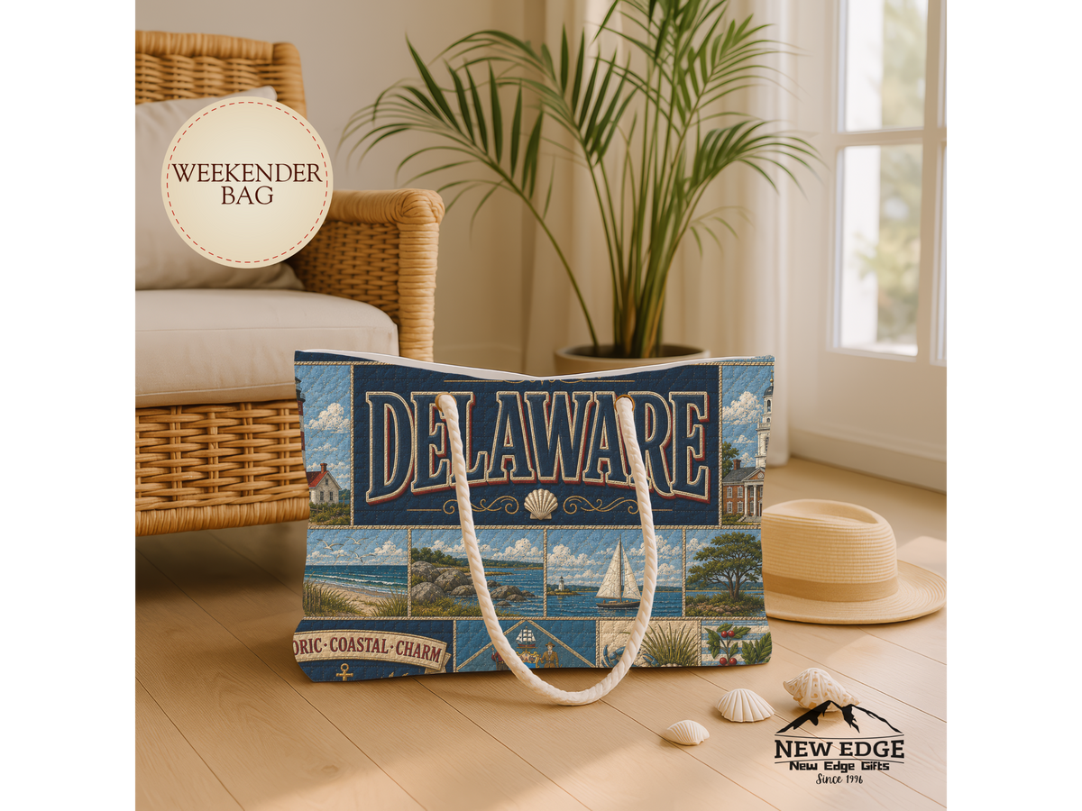 Delaware Weekender Bag The First State Faux Patchwork Travel Tote Historic Coastal Charm Vintage State Souvenir Gift