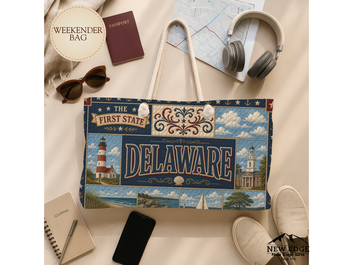 Delaware Weekender Bag The First State Faux Patchwork Travel Tote Historic Coastal Charm Vintage State Souvenir Gift