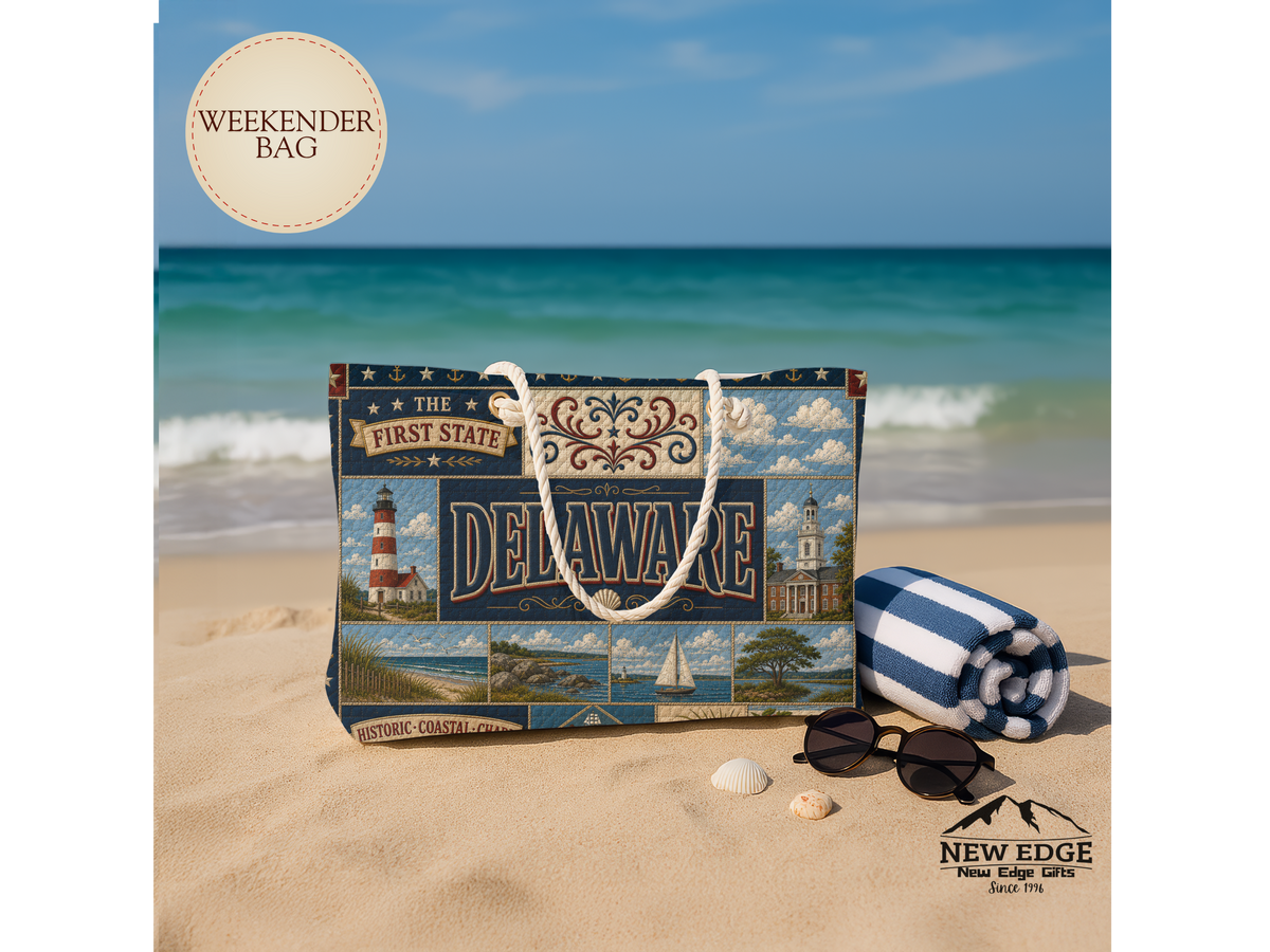 Delaware Weekender Bag The First State Faux Patchwork Travel Tote Historic Coastal Charm Vintage State Souvenir Gift