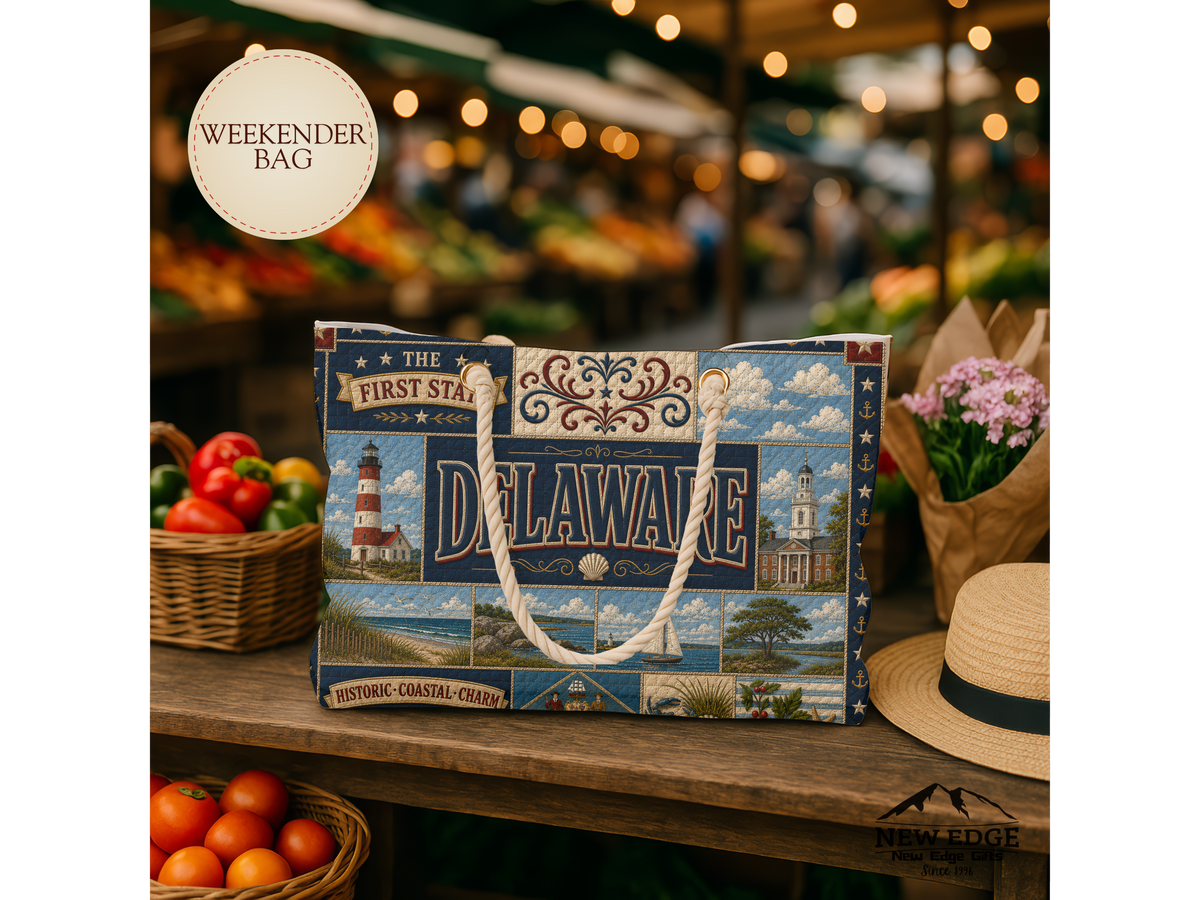 Delaware Weekender Bag The First State Faux Patchwork Travel Tote Historic Coastal Charm Vintage State Souvenir Gift