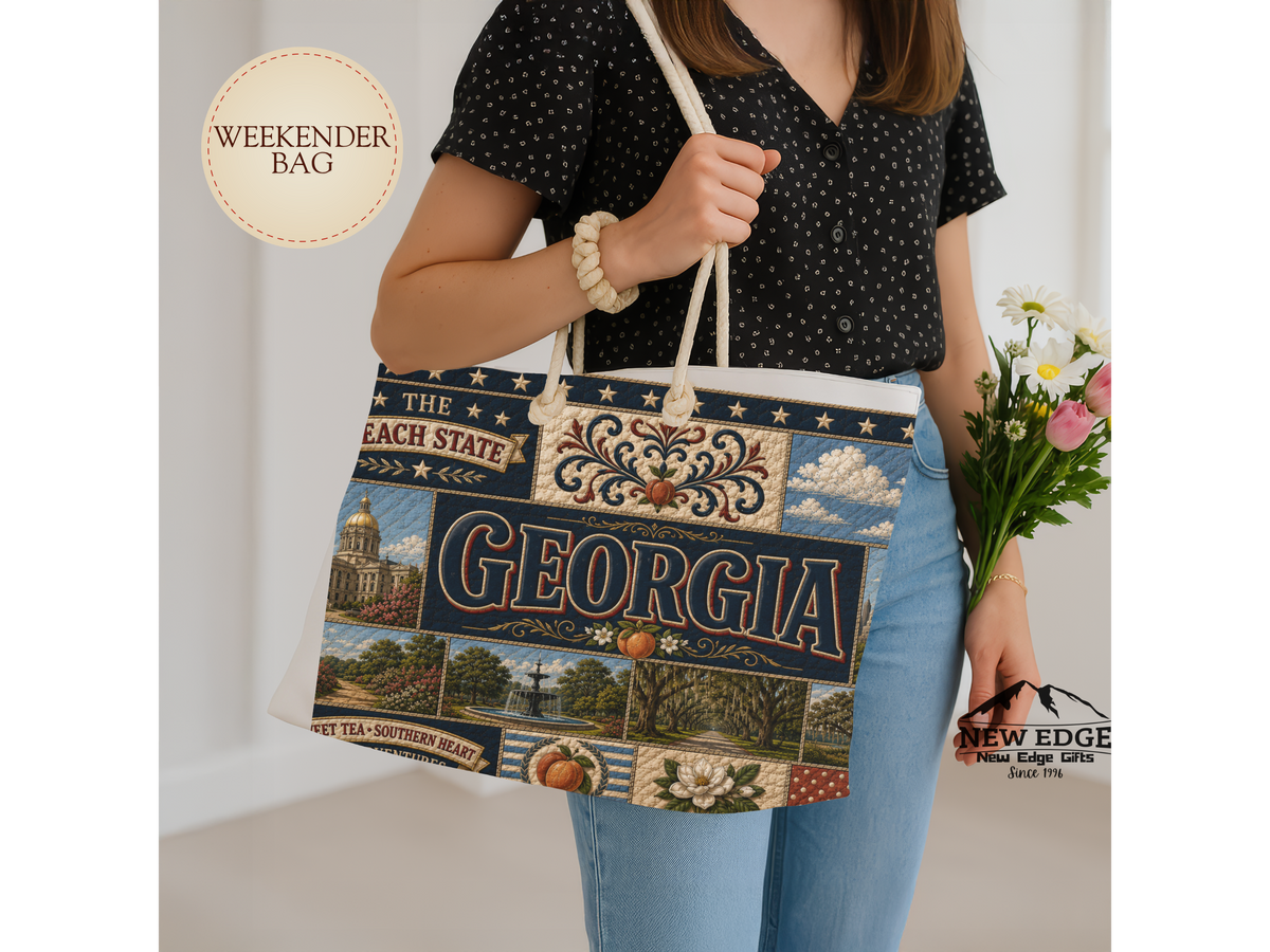 Georgia Weekender Bag The Peach State Faux Patchwork Travel Tote Sweet Tea Southern Heart Vintage State Souvenir Gift