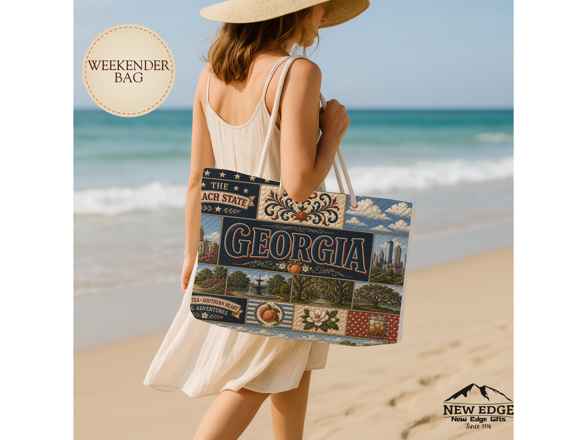 Georgia Weekender Bag The Peach State Faux Patchwork Travel Tote Sweet Tea Southern Heart Vintage State Souvenir Gift
