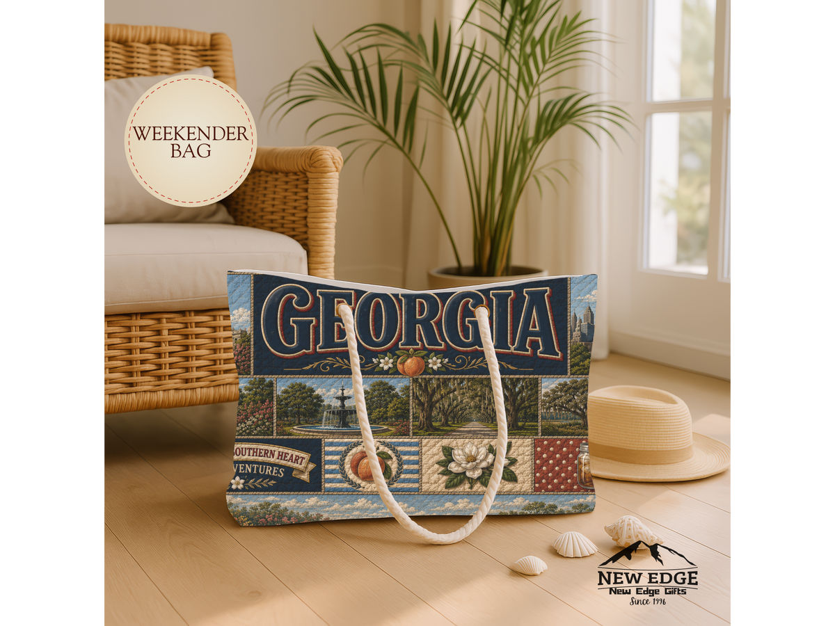Georgia Weekender Bag The Peach State Faux Patchwork Travel Tote Sweet Tea Southern Heart Vintage State Souvenir Gift