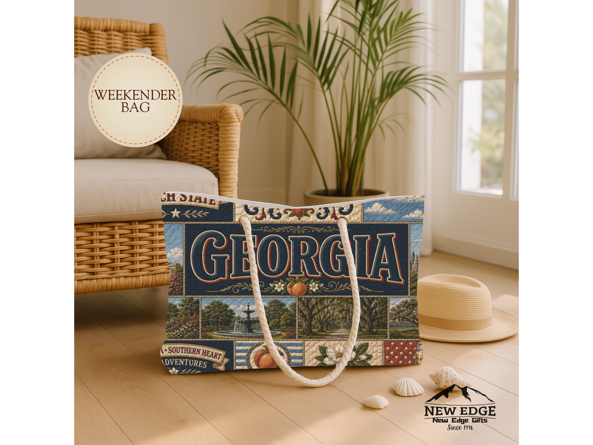 Georgia Weekender Bag The Peach State Faux Patchwork Travel Tote Sweet Tea Southern Heart Vintage State Souvenir Gift