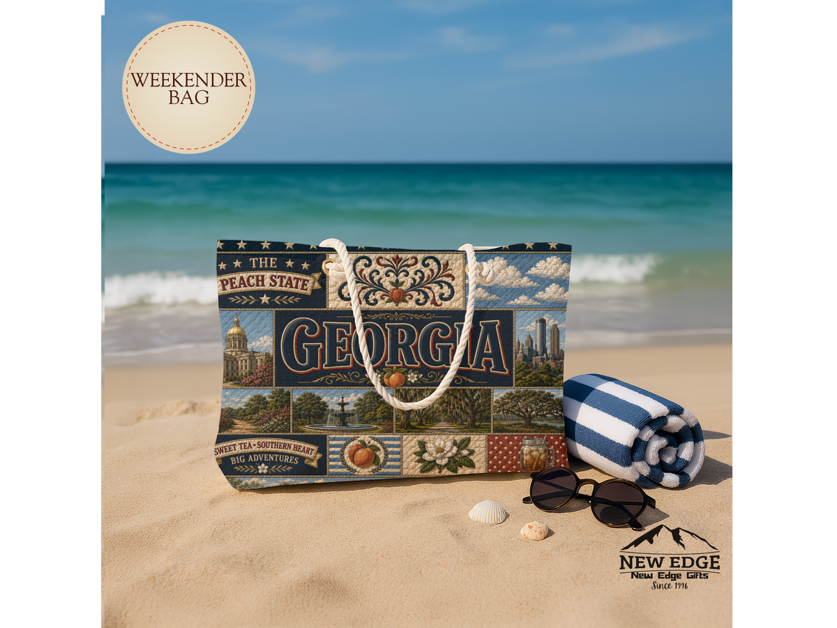 Georgia Weekender Bag The Peach State Faux Patchwork Travel Tote Sweet Tea Southern Heart Vintage State Souvenir Gift
