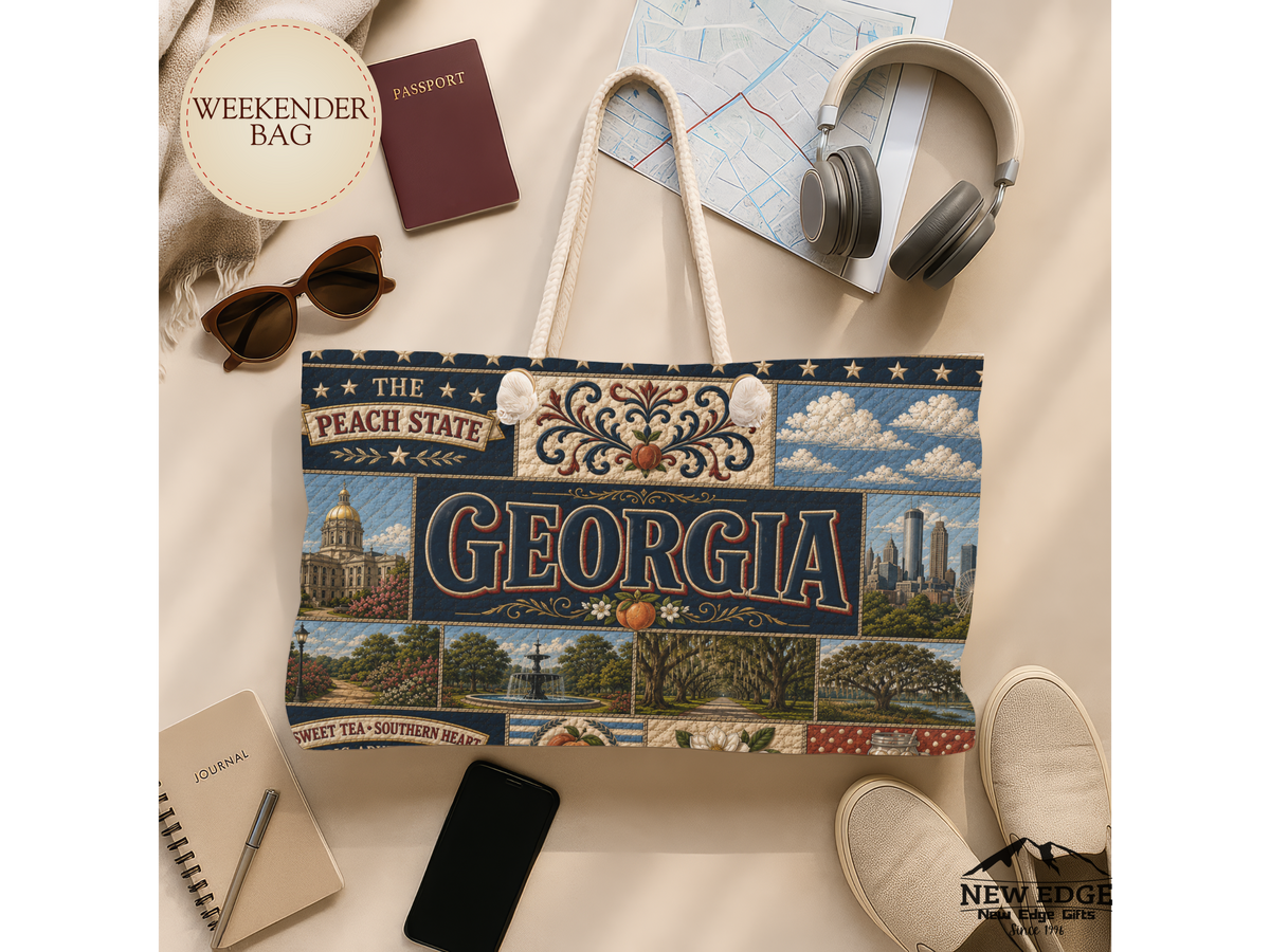 Georgia Weekender Bag The Peach State Faux Patchwork Travel Tote Sweet Tea Southern Heart Vintage State Souvenir Gift