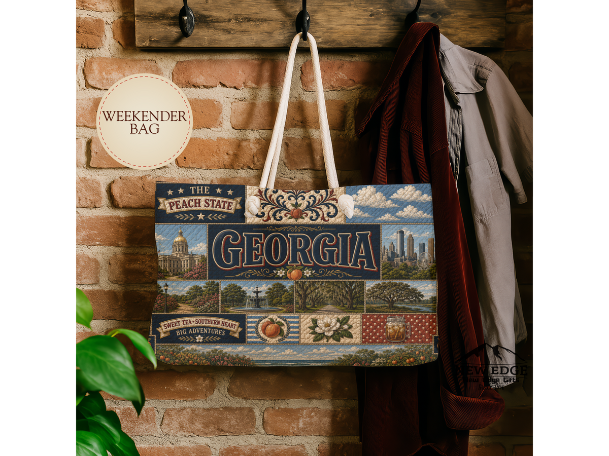 Georgia Weekender Bag The Peach State Faux Patchwork Travel Tote Sweet Tea Southern Heart Vintage State Souvenir Gift