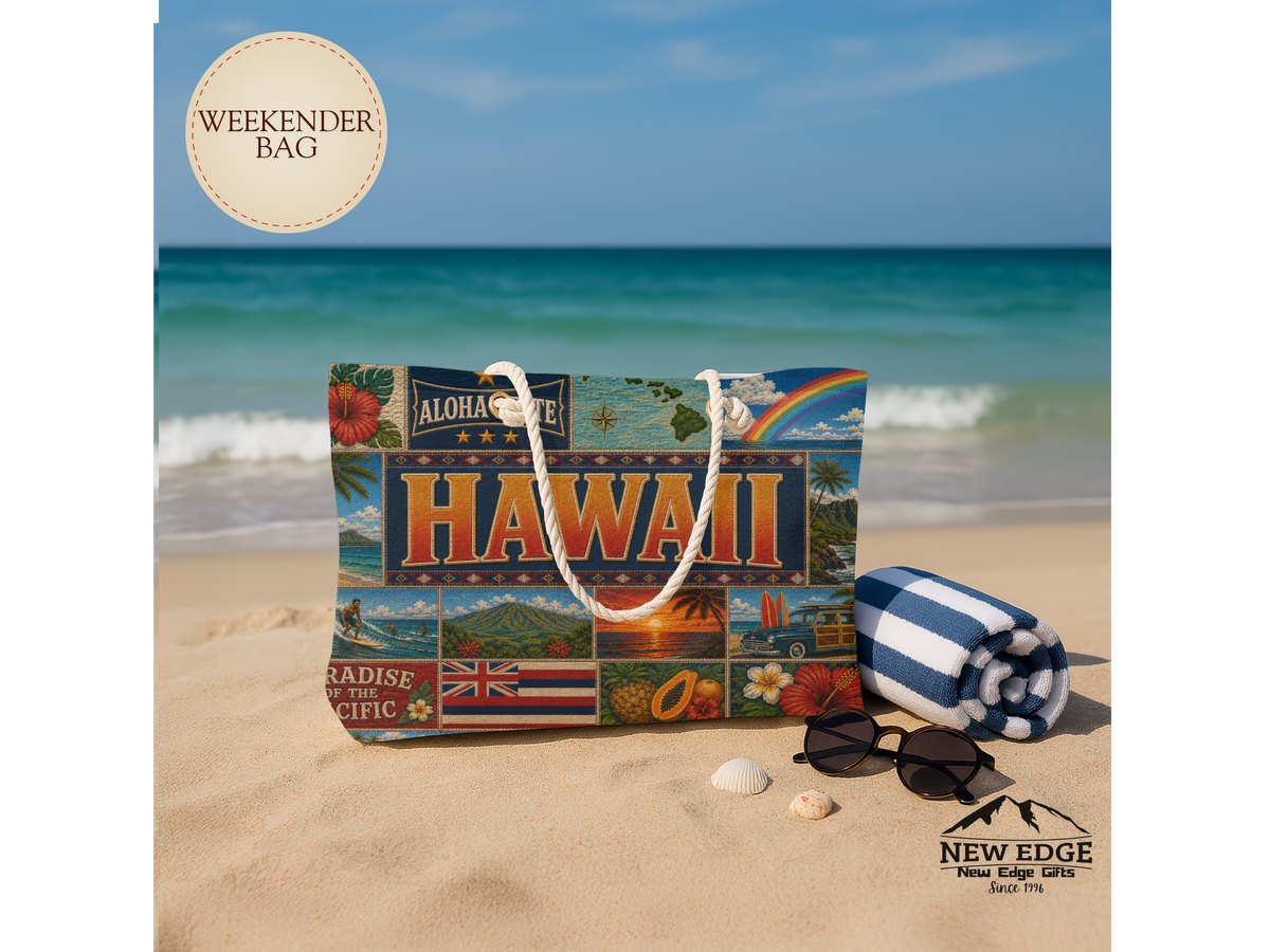 Hawaii Weekender Bag Aloha State Faux Patchwork Travel Tote Paradise of the Pacific Vintage Island Souvenir Gift